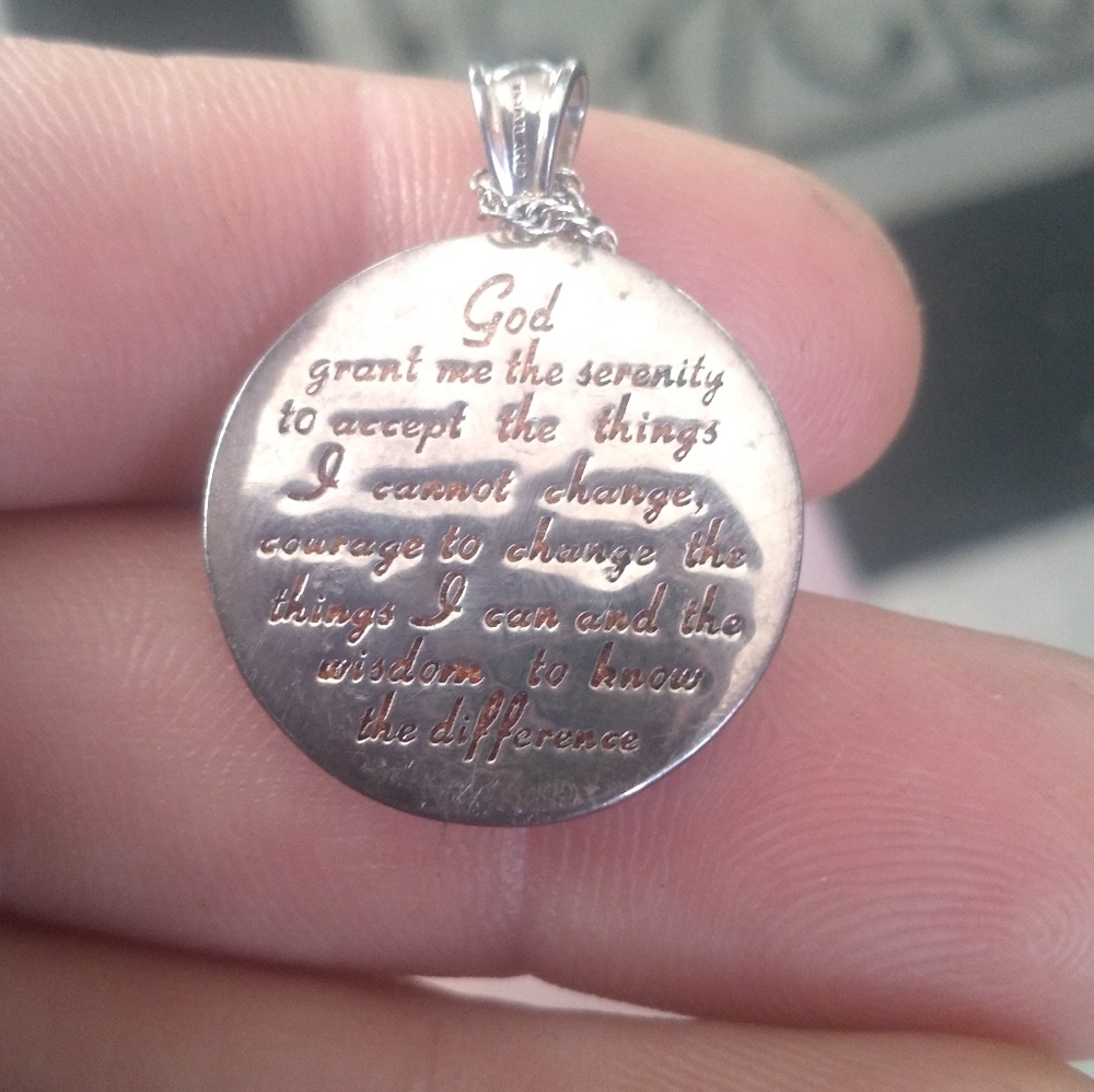 Vintage .925 Silver Flower of Life Pendant Engraved Script Necklace - Picture 7 of 11